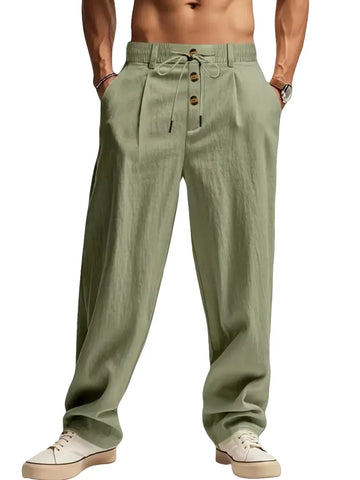 New men's cotton and linen casual breathable pants, fashionable street sport pants, beach and outdoor loose straight pants