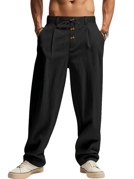 New men's cotton and linen casual breathable pants, fashionable street sport pants, beach and outdoor loose straight pants